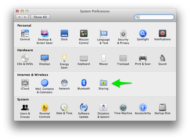 System Preferences Sharing