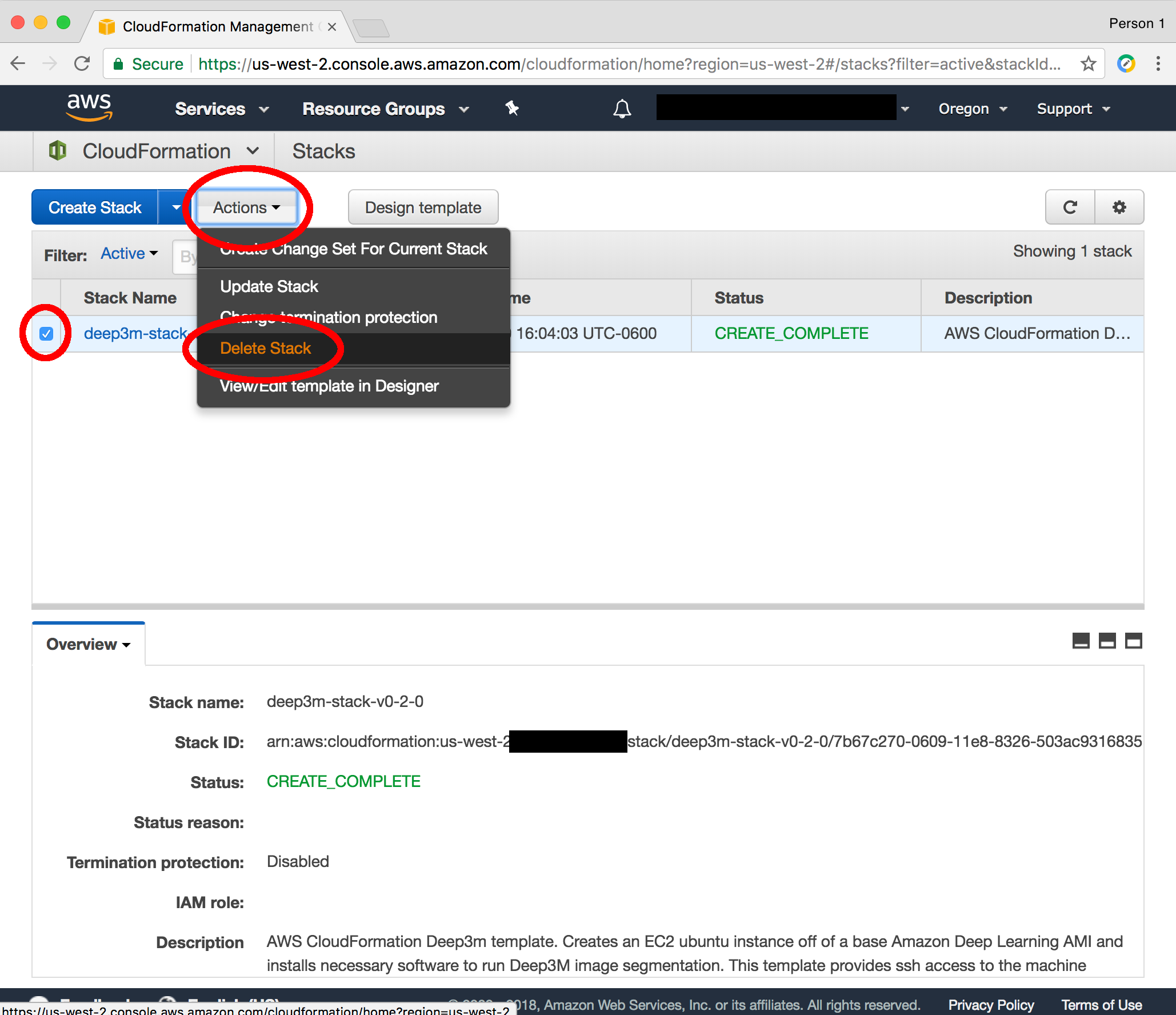 Delete Stack from CloudFormation console