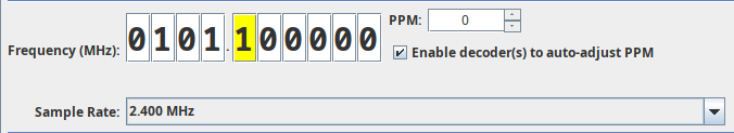 Image of the tuner editor's frequency control, PPM control and a checkbox to allow decoders to automatically adjust PPM error