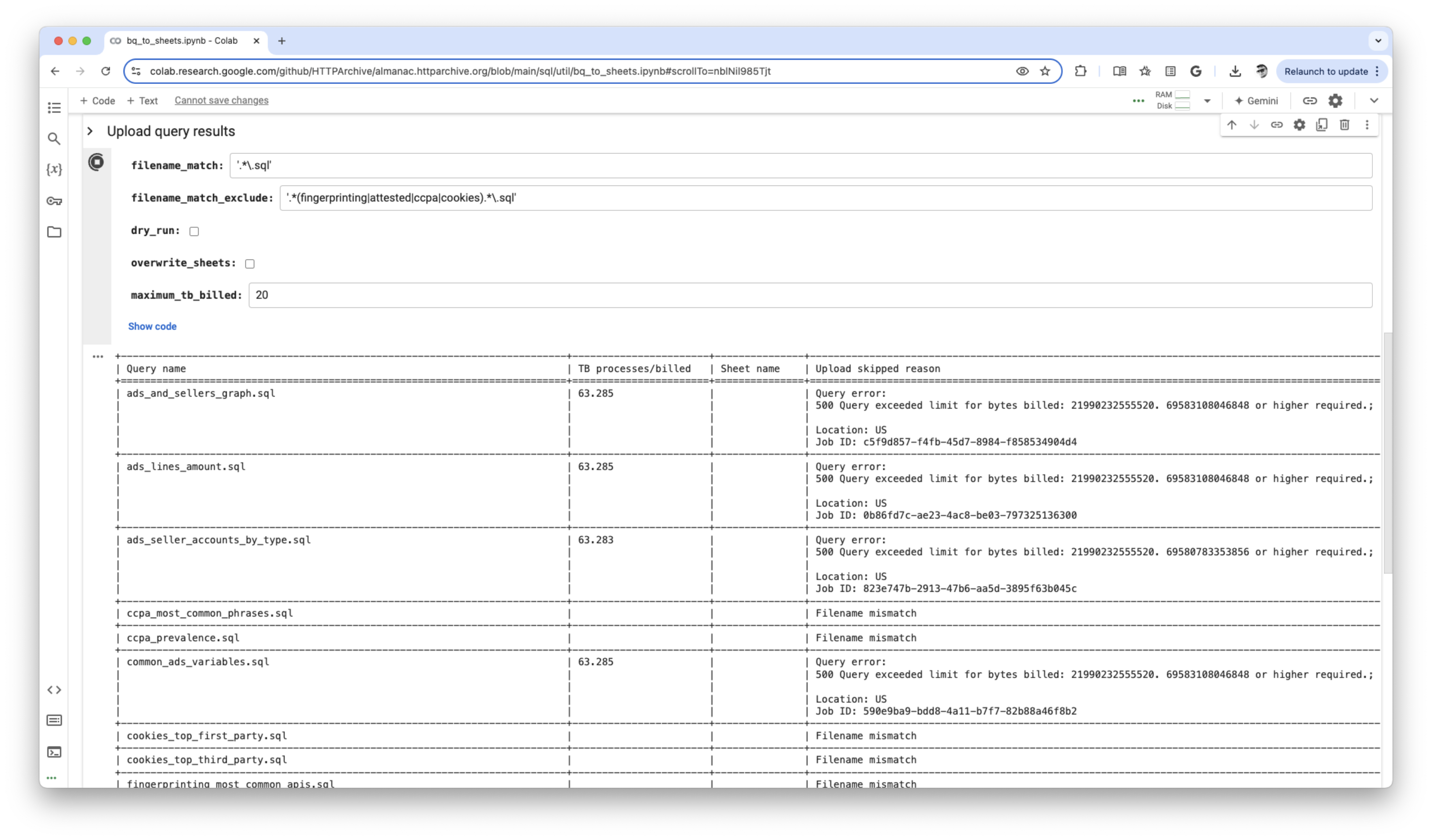 query results uploads