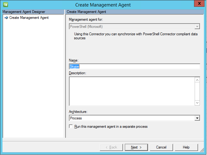 Lync Connector - Create Management Agent