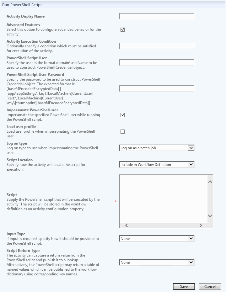 Run PowerShell Script - Activity UI