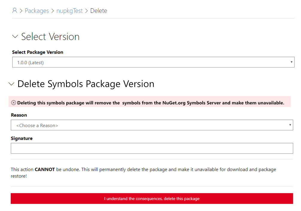 Symbols Package Delete Workflow