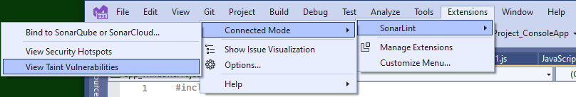 Taint vulnerabilities tool window command