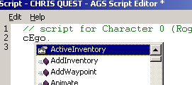 The script editor's auto-complete