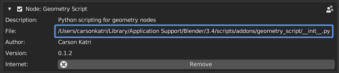 A screenshot highlighting the add-on directory in Blender preferences