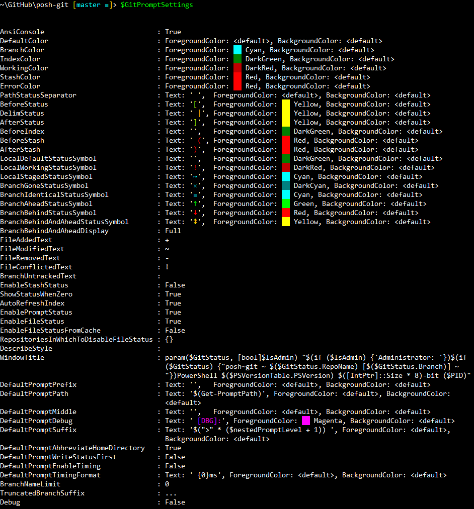 GitPromptSettings display