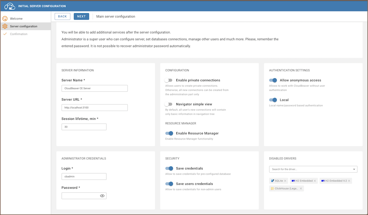 Server configuration