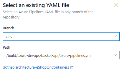 Entering the path of the YAML file to use