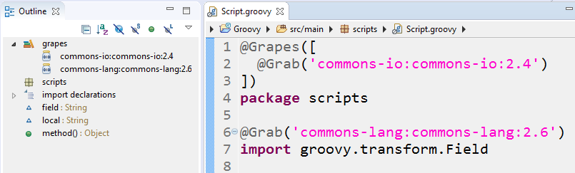 Outline view of script grapes and members