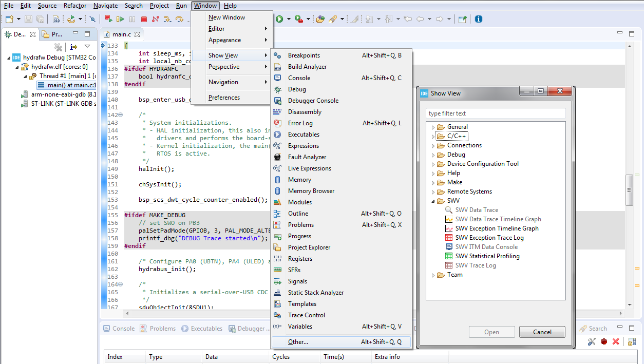 Debug Advanced SWO Serial_Wire_Viewer menu