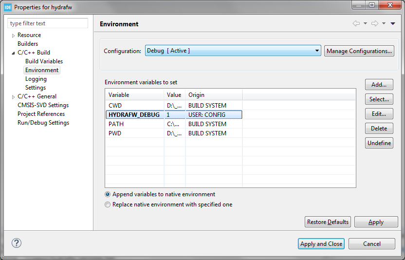 Enable HYDRAFW_DEBUG option