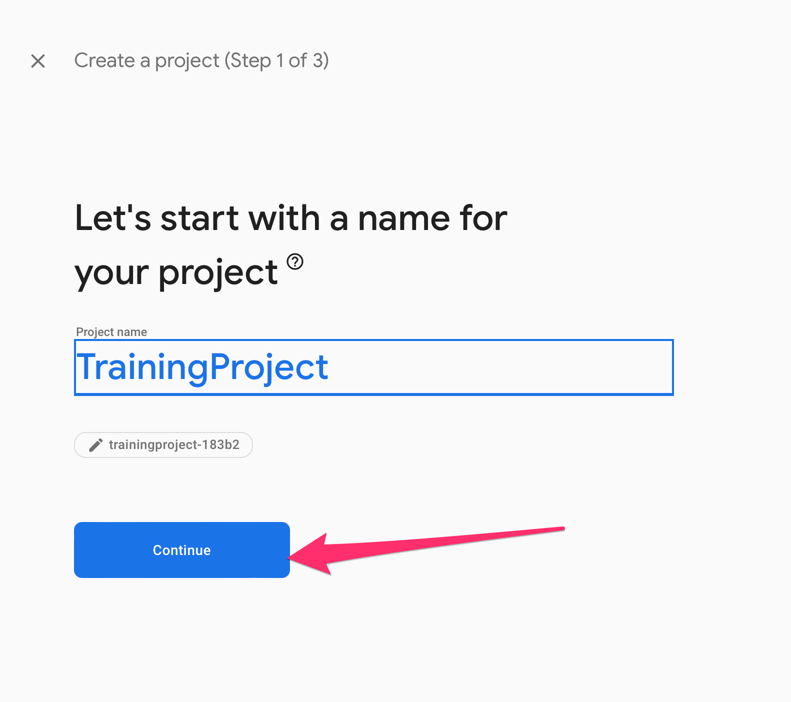 Choose name for your new project