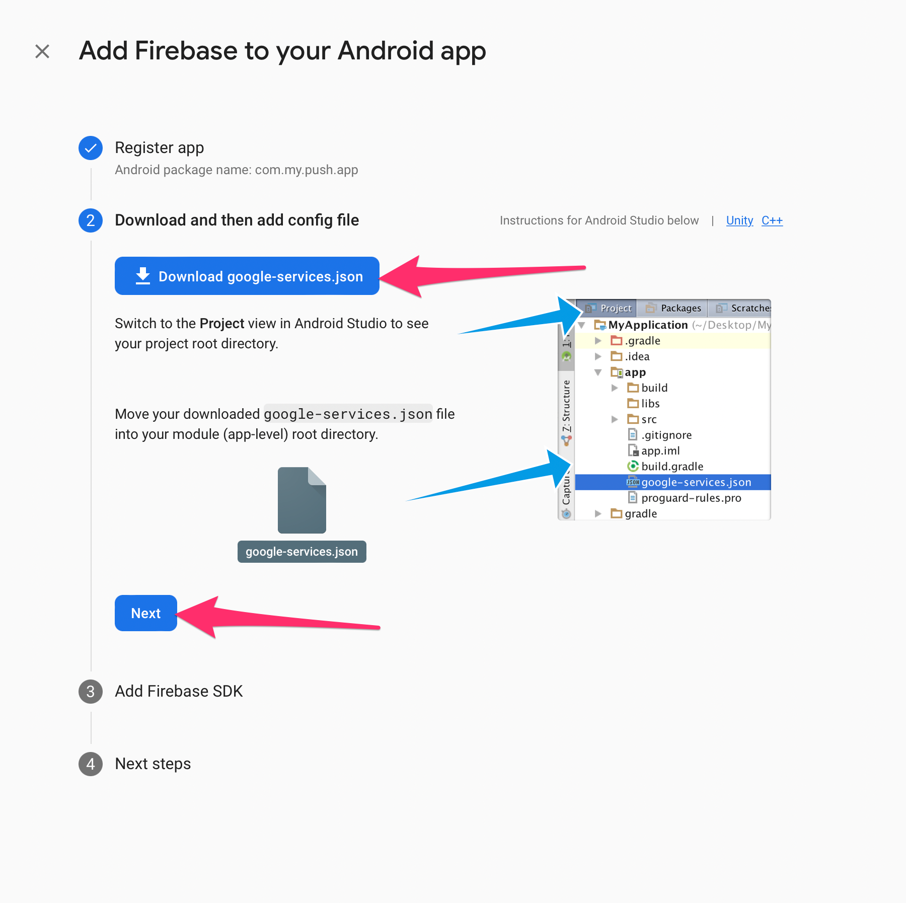 Android app is added to the Firebase Console