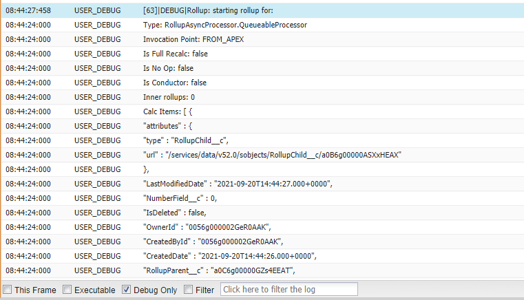 Apex Rollup Logging specific section