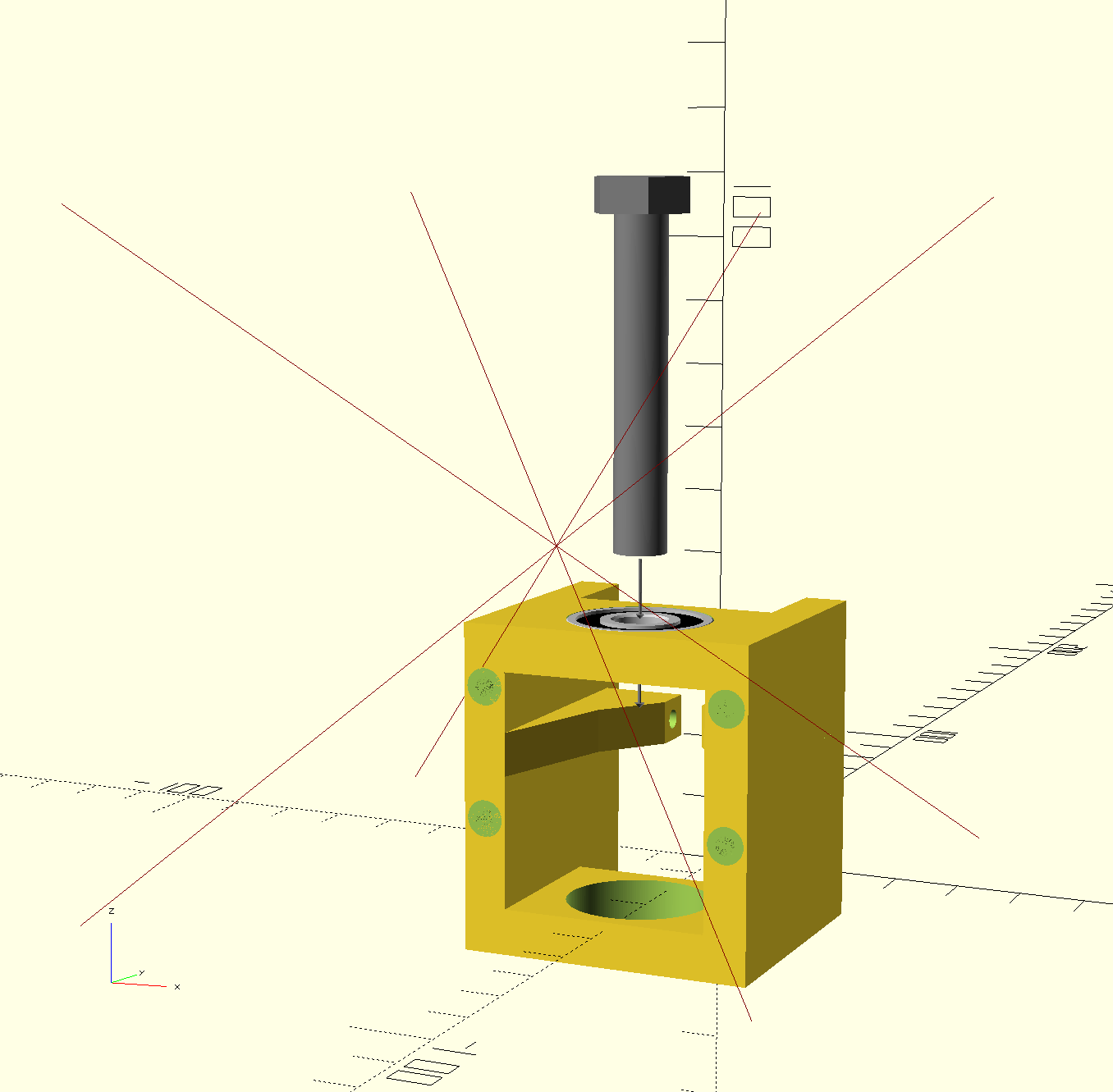 Insert the M8x50 hex head bolt through the top bearing