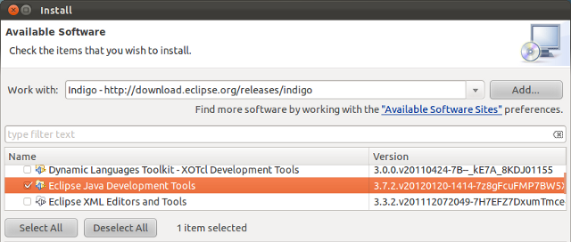 The Java Development Tools installation dialog