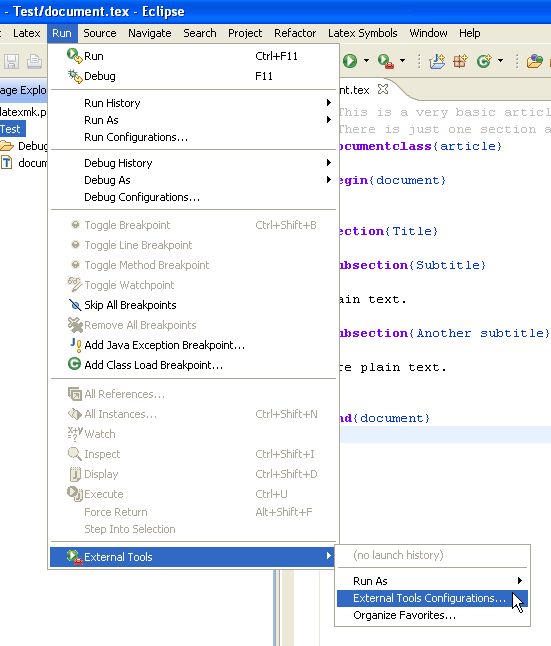 Open External Tools Configurations