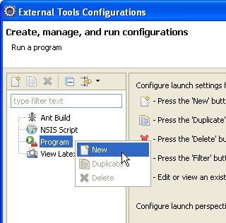 New External Tools Configuration