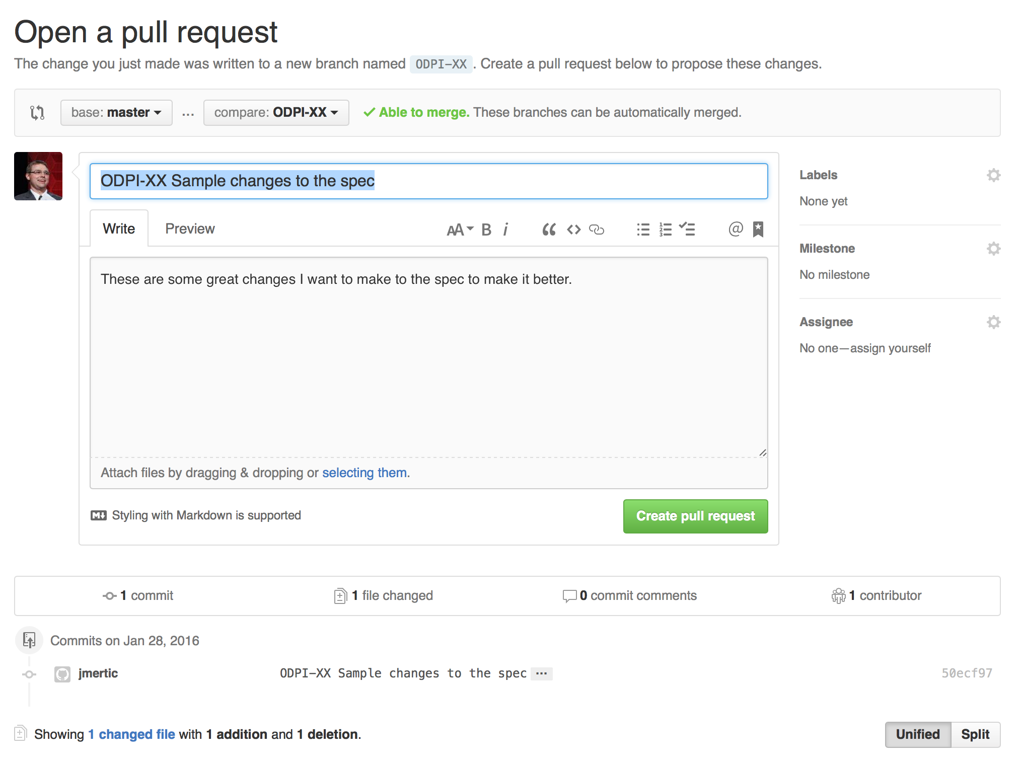 Pull Request screen