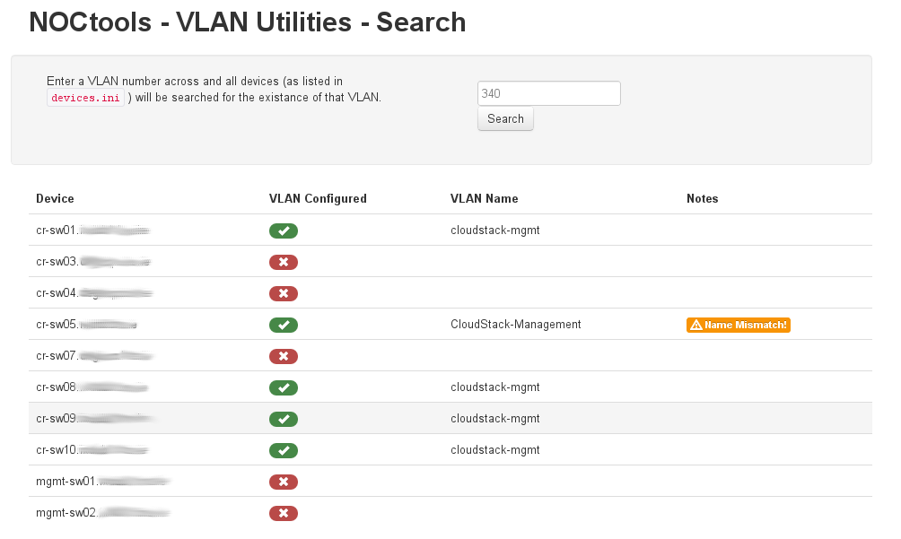 Screenshot of VLAN Search functionality