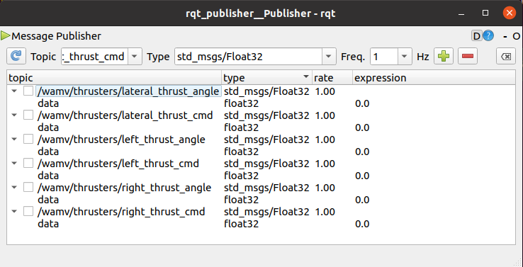 rqt_publisher Thruster Topics