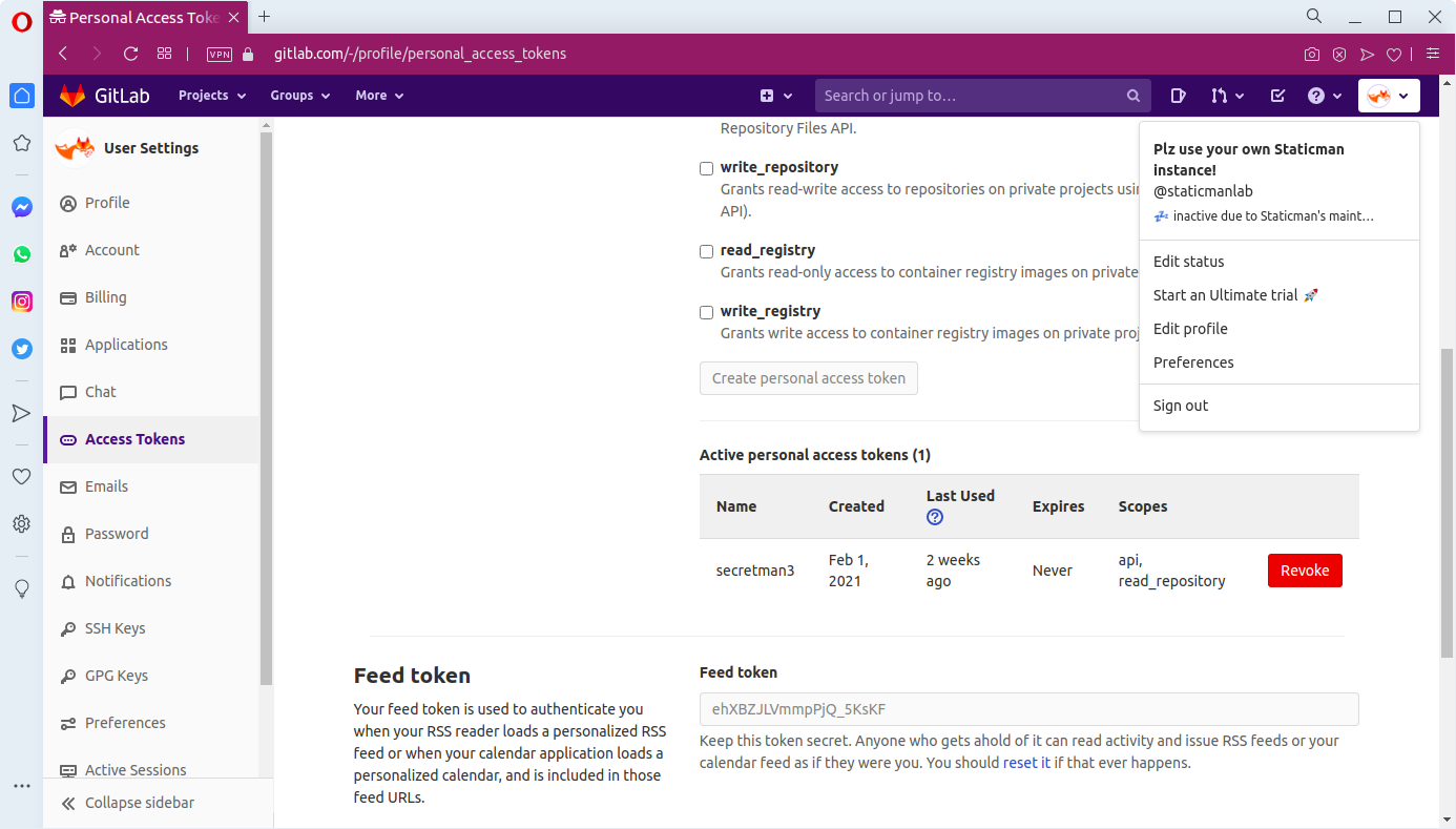 required scopes for GitLab bot