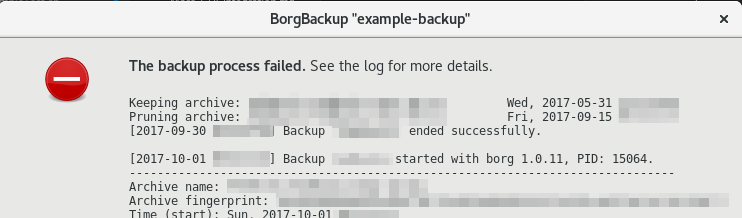 Error prompt about failed backup: "The backup process failed. (…)"