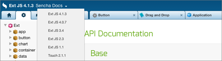 Screenshot of popup menu in ExtJS docs