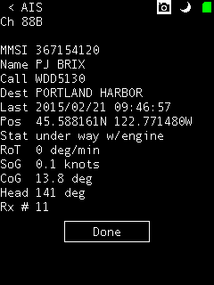 PortaPack AIS receiver detail view