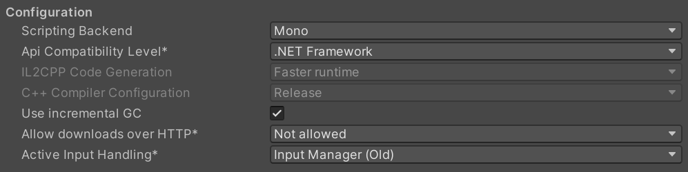 Unity Scripting Configuration