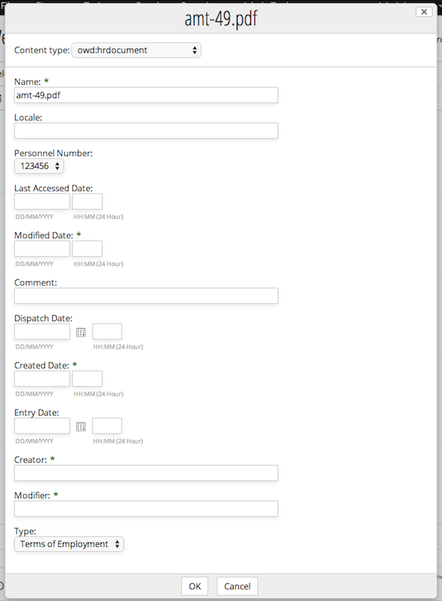 owd:hrdocument form before customisation