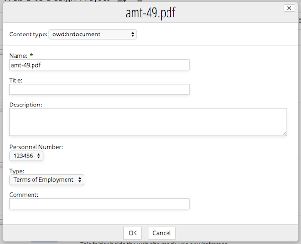 owd:hrdocument form after customisation