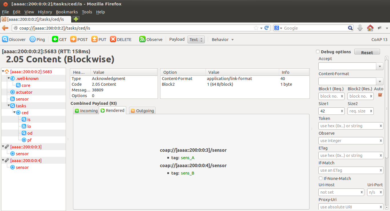 Node response to a GET request for the \is resource of the CED task (when set correctly)