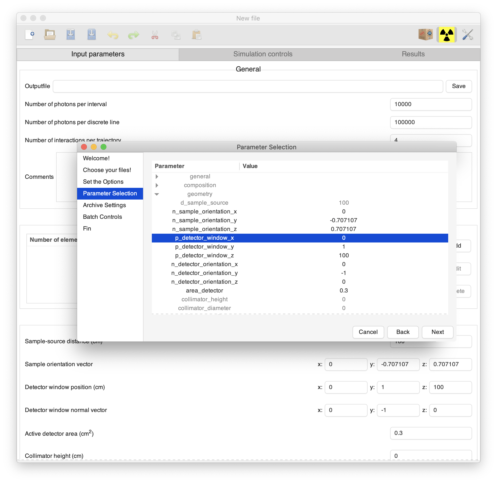 Select one or two parameters to be varied