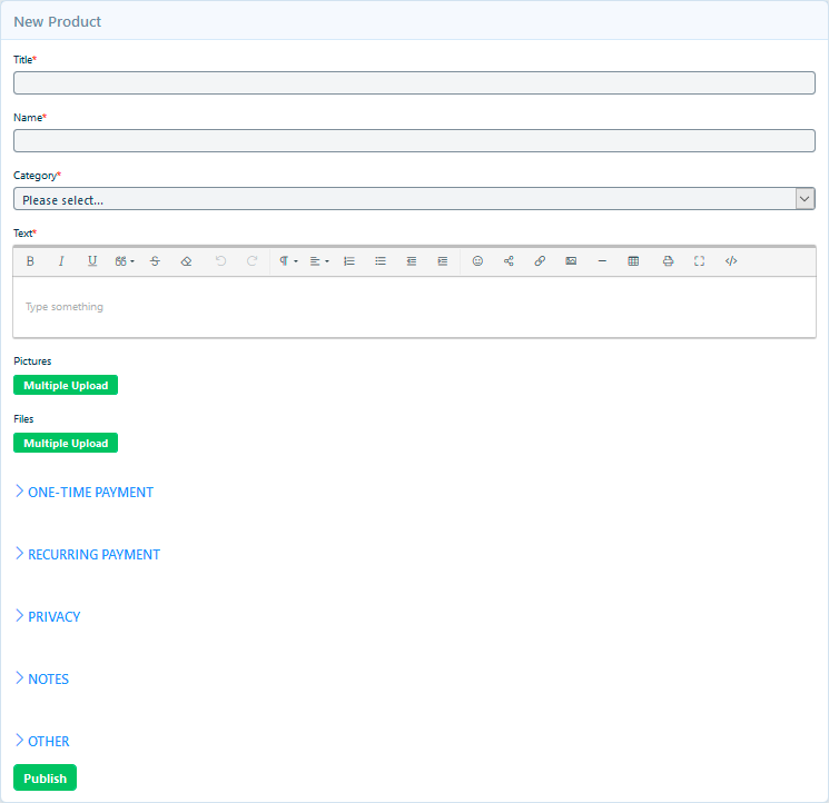 Product creation form