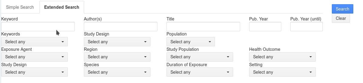 Additional Filter Options of the Extended Search